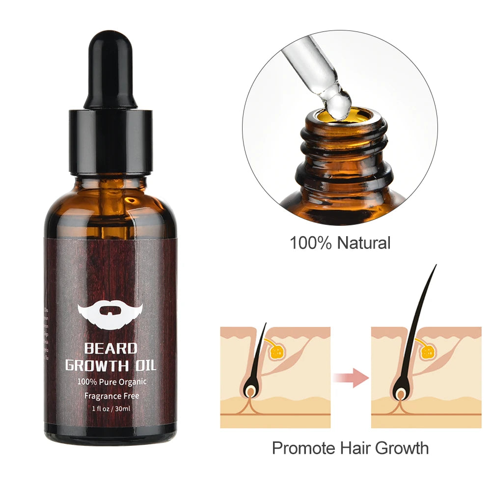 Kit Completo de Crecimiento y Cuidado de Barba para Hombre – 5 Piezas