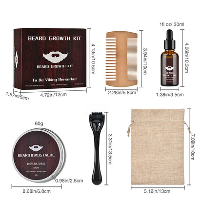 Kit Completo de Crecimiento y Cuidado de Barba para Hombre – 5 Piezas