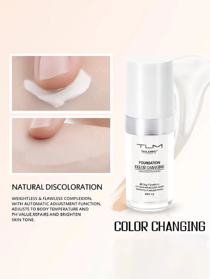 Base de Maquillaje Líquida Cambia Color 30ml Cobertura Suave, Hidratante y Larga Duración con SPF15