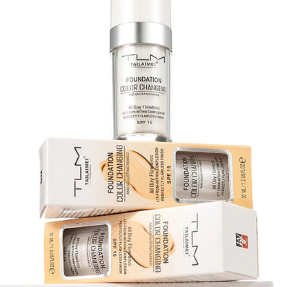 Base de Maquillaje Líquida Cambia Color 30ml Cobertura Suave, Hidratante y Larga Duración con SPF15