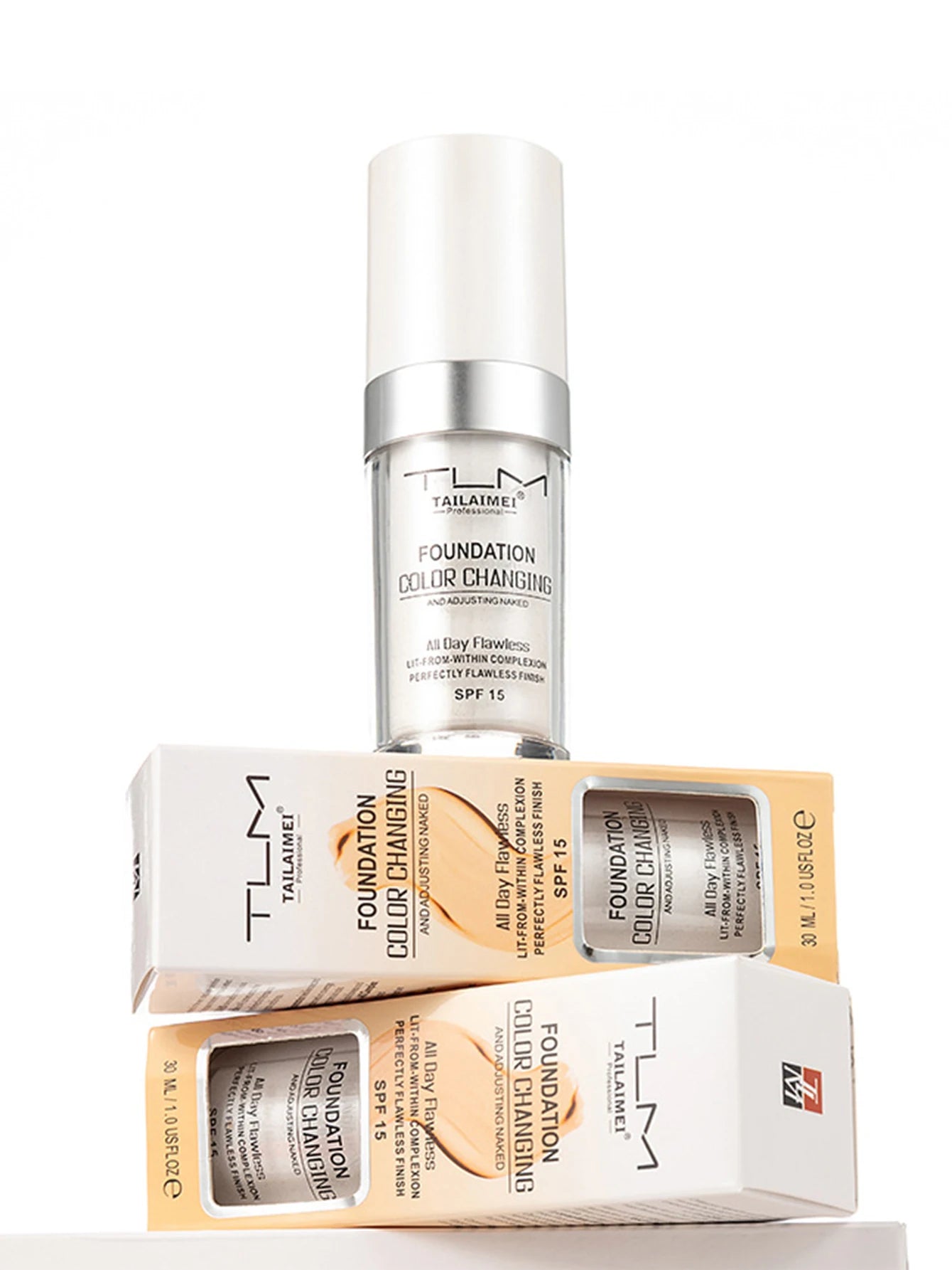 Base de Maquillaje Líquida Cambia Color 30ml Cobertura Suave, Hidratante y Larga Duración con SPF15