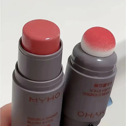 Rubor en Barra Doble Cabezal de Esponja Uso Dual Labios y Mejillas, Acabado Mate Natural y Larga Duración