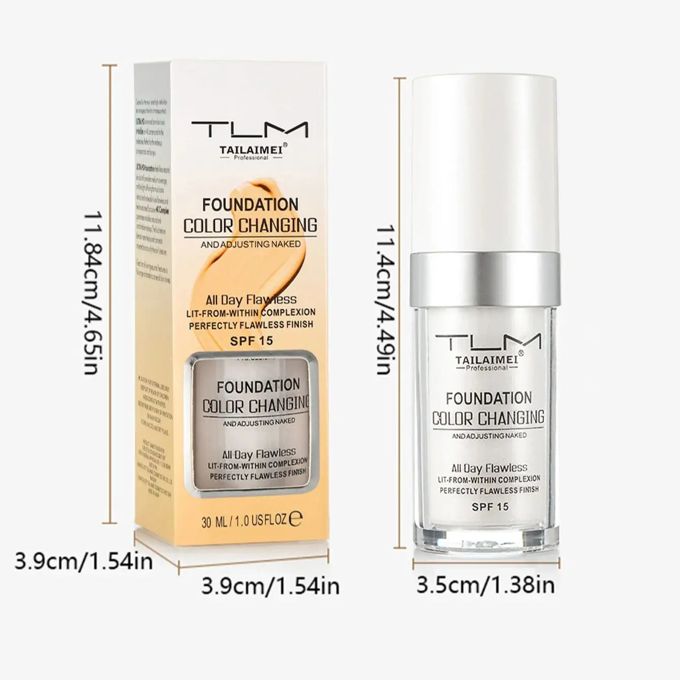 Base de Maquillaje Líquida Cambia Color 30ml Cobertura Suave, Hidratante y Larga Duración con SPF15