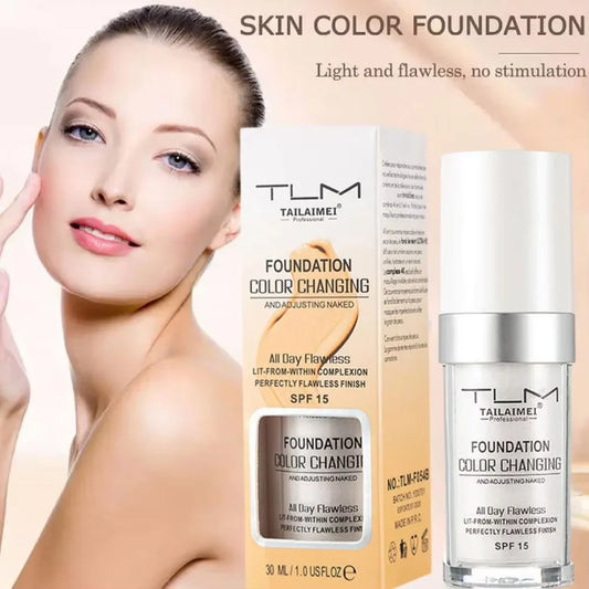Base de Maquillaje Líquida Cambia Color 30ml Cobertura Suave, Hidratante y Larga Duración con SPF15