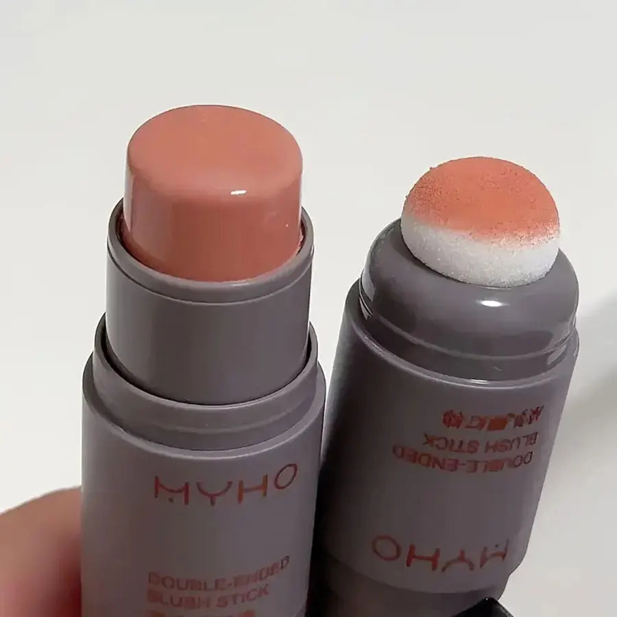 Rubor en Barra Doble Cabezal de Esponja Uso Dual Labios y Mejillas, Acabado Mate Natural y Larga Duración