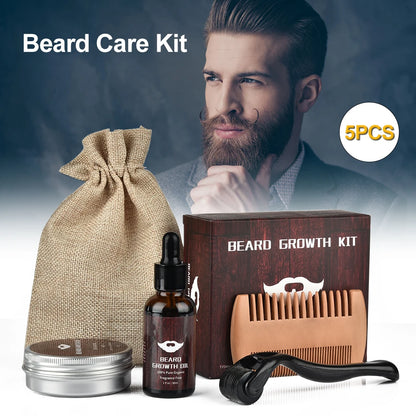 Kit Completo de Crecimiento y Cuidado de Barba para Hombre – 5 Piezas