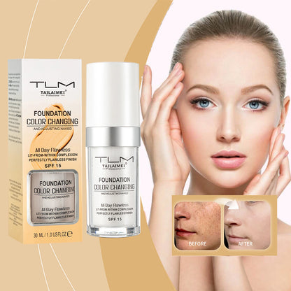 Base de Maquillaje Líquida Cambia Color 30ml Cobertura Suave, Hidratante y Larga Duración con SPF15