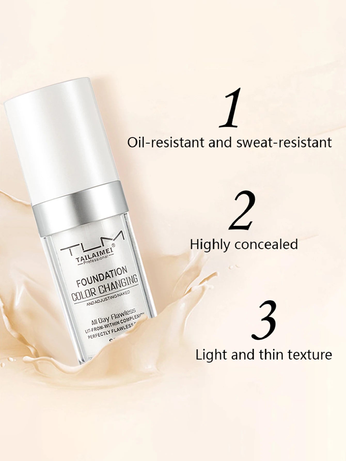 Base de Maquillaje Líquida Cambia Color 30ml Cobertura Suave, Hidratante y Larga Duración con SPF15