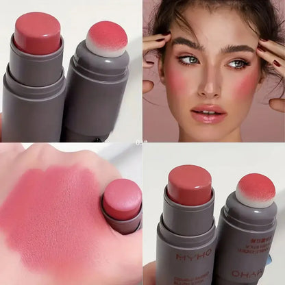 Rubor en Barra Doble Cabezal de Esponja Uso Dual Labios y Mejillas, Acabado Mate Natural y Larga Duración
