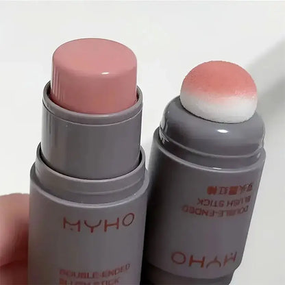 Rubor en Barra Doble Cabezal de Esponja Uso Dual Labios y Mejillas, Acabado Mate Natural y Larga Duración