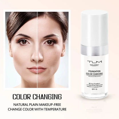 Base de Maquillaje Líquida Cambia Color 30ml Cobertura Suave, Hidratante y Larga Duración con SPF15