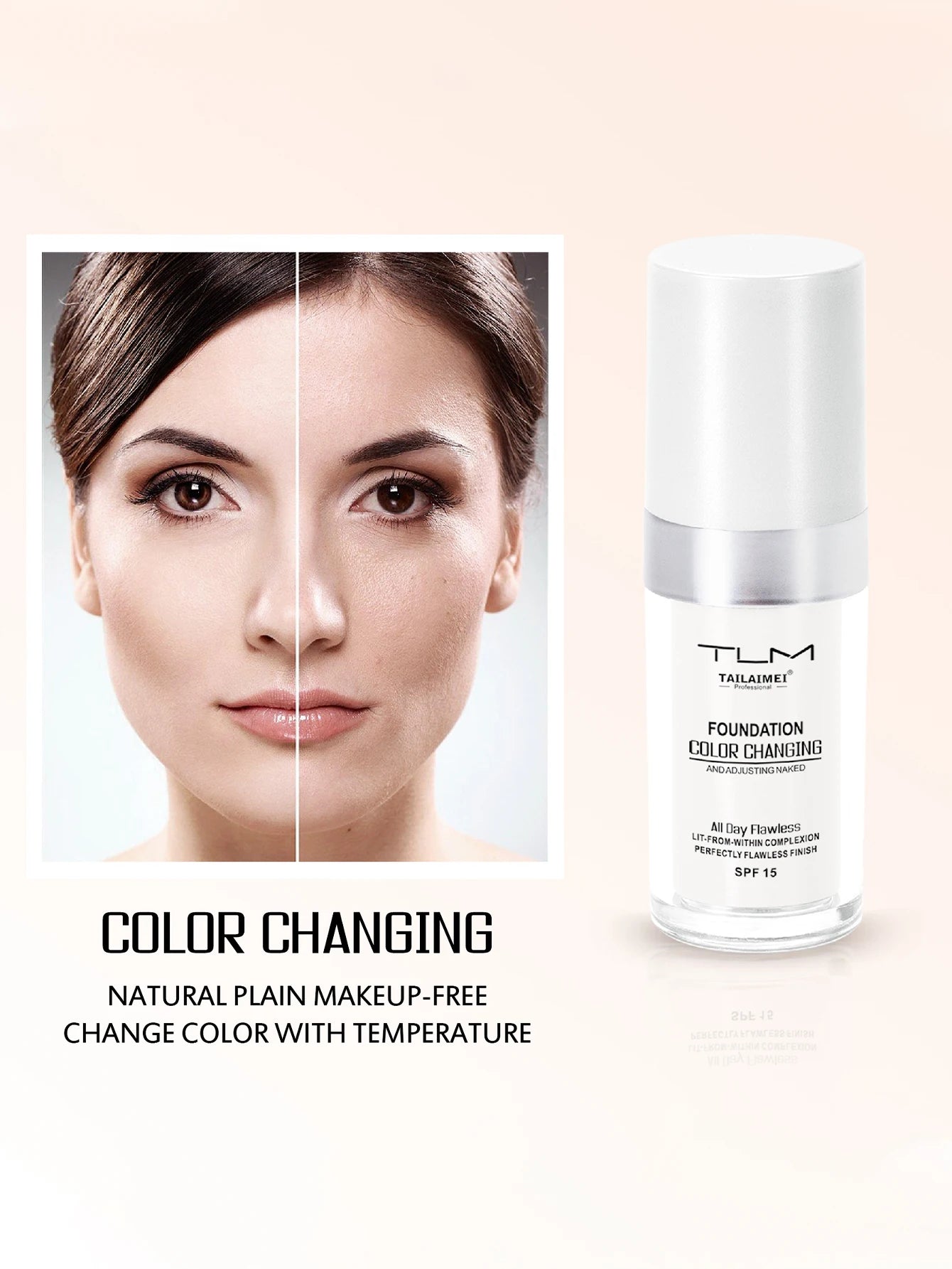 Base de Maquillaje Líquida Cambia Color 30ml Cobertura Suave, Hidratante y Larga Duración con SPF15