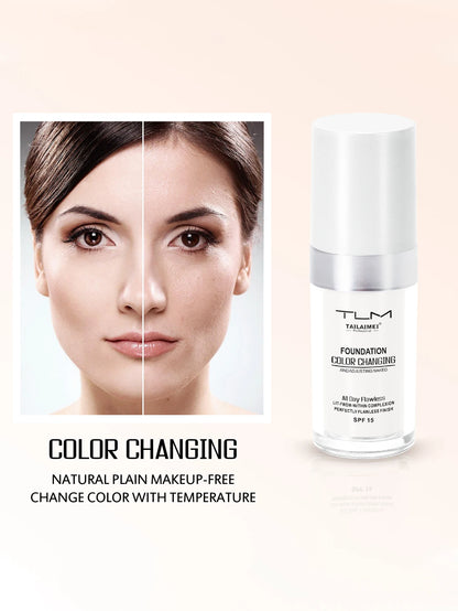 Base de Maquillaje Líquida Cambia Color 30ml Cobertura Suave, Hidratante y Larga Duración con SPF15