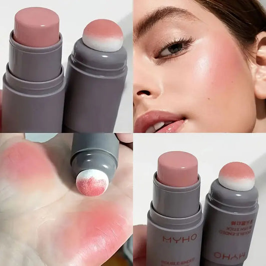 Rubor en Barra Doble Cabezal de Esponja Uso Dual Labios y Mejillas, Acabado Mate Natural y Larga Duración